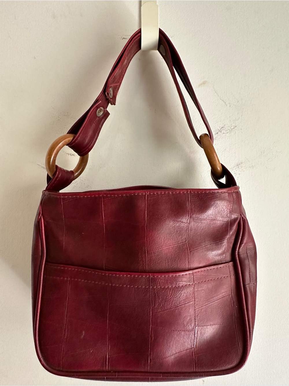 Handmade Burgundy Genuine Leather Purse Wallet Matching Set Patchwork Artisan